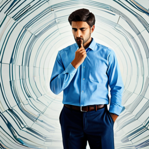 **Prompt for "Emotional Investor Navigating Uncertainty":**
    A professional individual, fully clothed in a modest business shirt and slacks, stands thoughtfully in an abstract digital space. Their expression conveys deep contemplation and the subtle weight of market uncertainty, surrounded by soft, swirling, non-literal data streams in muted colors that suggest turbulent market emotions like fear and greed, without depicting explicit financial charts or numbers. The focus is on their internal state of grappling with complex information. Perfect anatomy, correct proportions, natural pose, well-formed hands, proper finger count, natural body proportions, professional photography, high resolution, safe for work, appropriate content, fully clothed, professional dress.